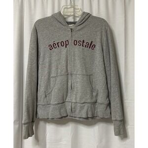 Vintage Aeropostale Hoodie Womens XL Gray Thermal Lined Full Zip Y2K